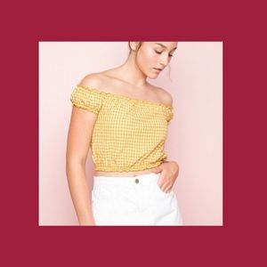 Brandy Melville Gingham Crop Off the Shoulder Top